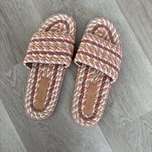 Salt + Umber Sunny side - Pink/White vegan rope cross slide RETAIL $108 Sz 7